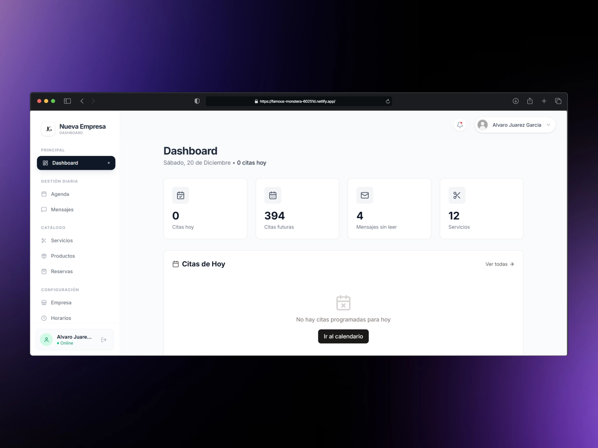 Captura de pantalla del proyecto Panel de administración